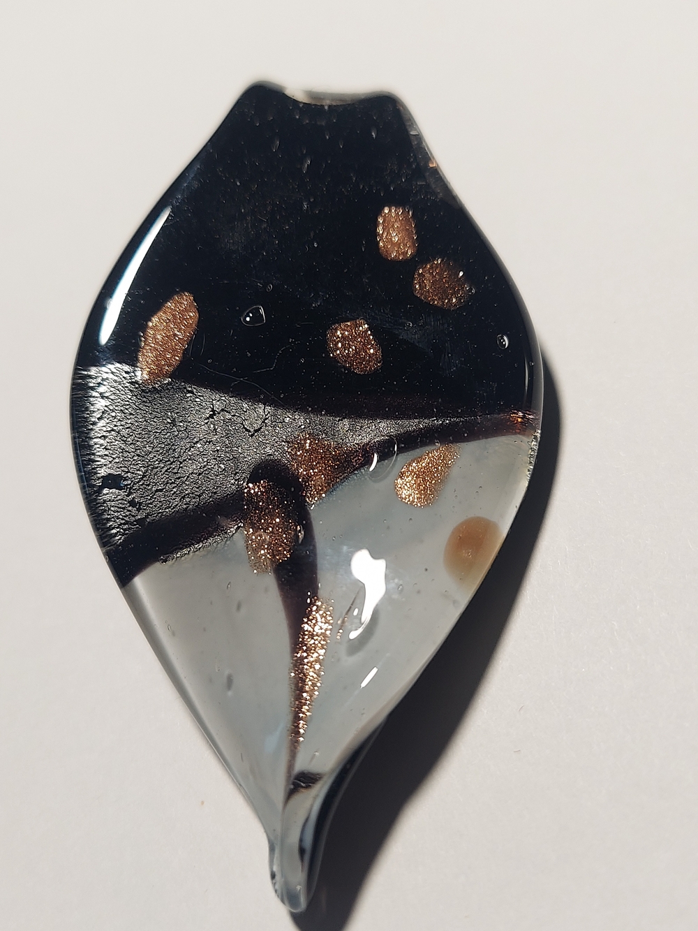 VTG Art Glass 3” Leaf Pendant Murano Style Copper Flecks